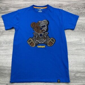 Screenshot Shirt Mens Medium Blue Robot Bear Bling Rhinestone Hip Hop Streetwear